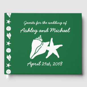 Summer Seashells in Green Guest Book