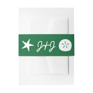 Summer Seashells in Green Invitation Belly Band