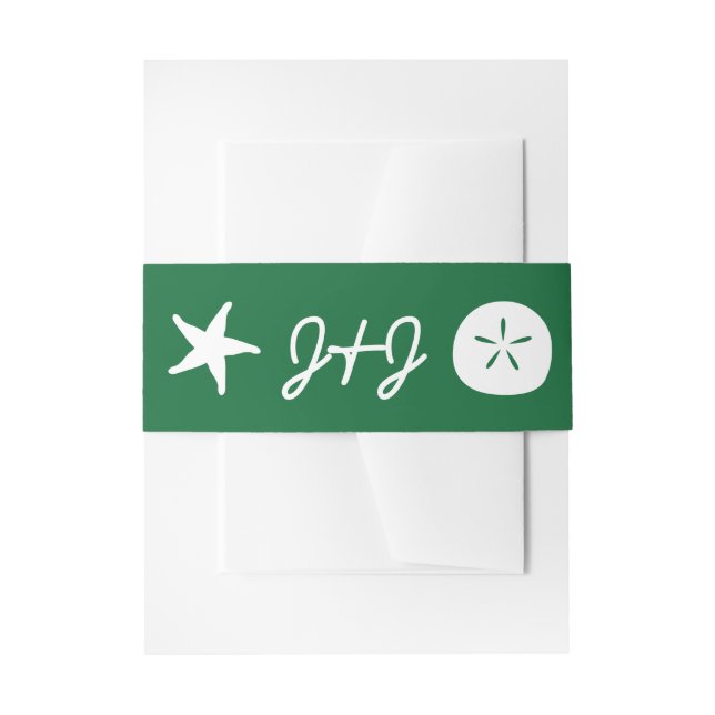 Summer Seashells in Green Invitation Belly Band (Front Example)
