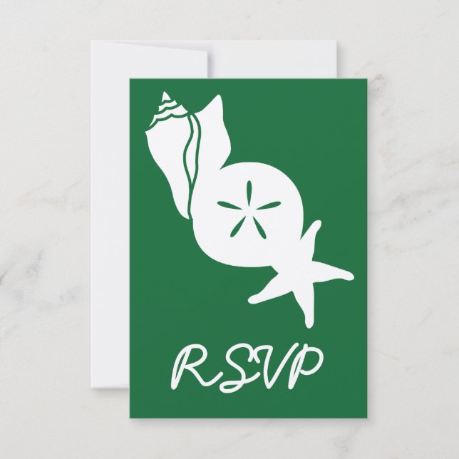 Summer Seashells in Green RSVP Card (Front)