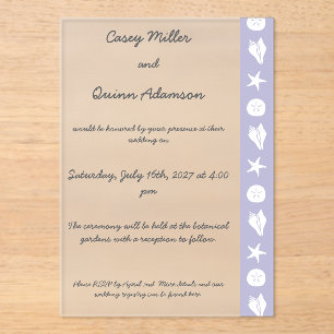 Summer Seashells in Lavender Acrylic Wedding Invitations