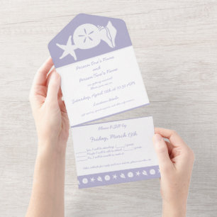 Summer Seashells in Lavender All In One Invitation