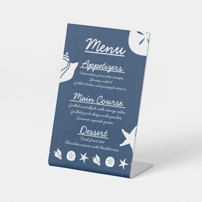 Summer Seashells in Navy Pedestal Sign (Front)