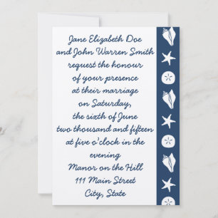 Summer Seashells in Navy Wedding Invitation