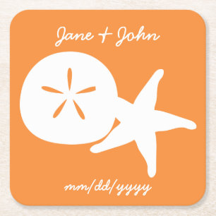 Summer Seashells in Orange Paper Coaster