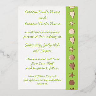 Summer Seashells in Peridot Foil Invitation
