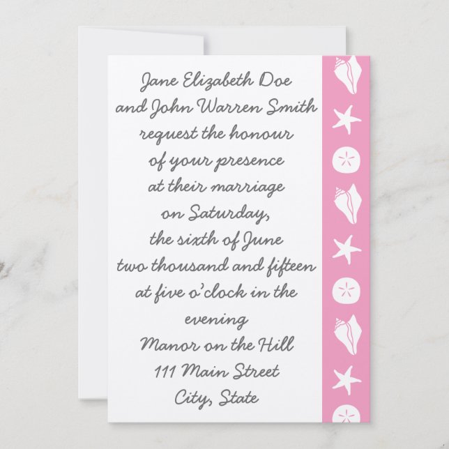 Summer Seashells in Petal Pink Wedding Invitation (Front)