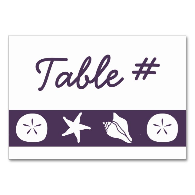 Summer Seashells in Purple Table Card (Front)