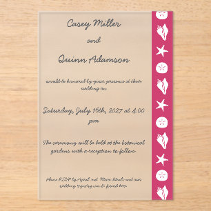 Summer Seashells in Raspberry Acrylic Wedding Invitations