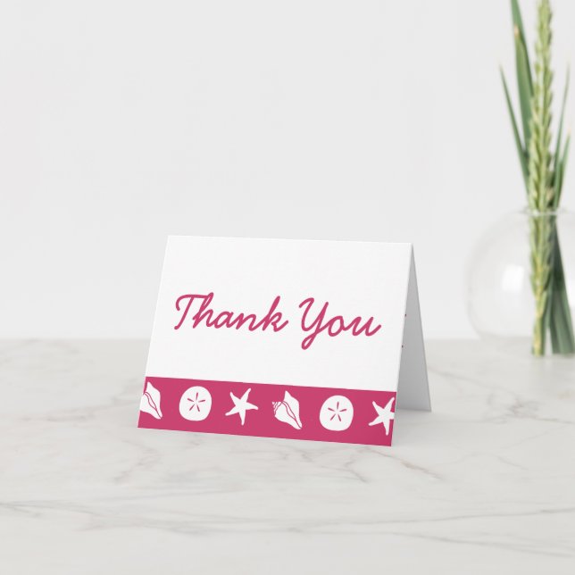 Summer Seashells in Raspberry Thank You Card (Front)