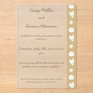 Summer Seashells in Sand Acrylic Wedding Invitations