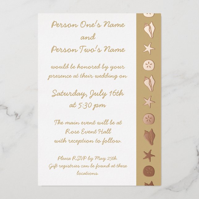 Summer Seashells in Sand Foil Invitation (Front)