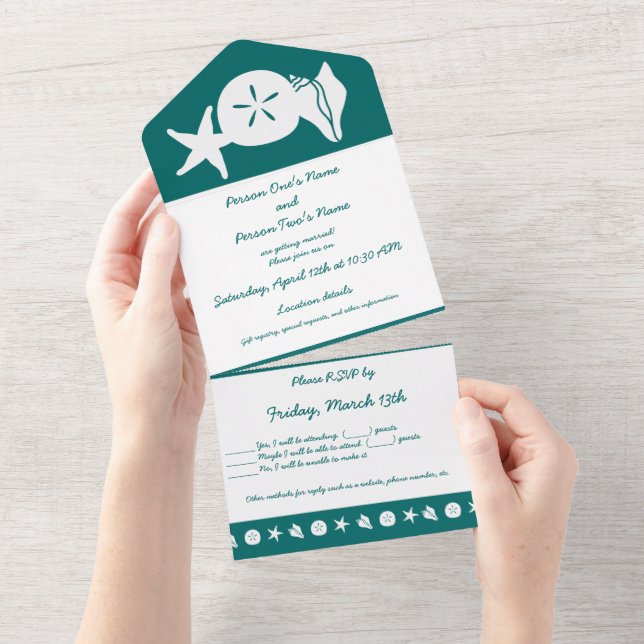 Summer Seashells in Teal All In One Invitation (Tearaway)