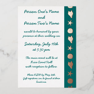 Summer Seashells in Teal Foil Invitation