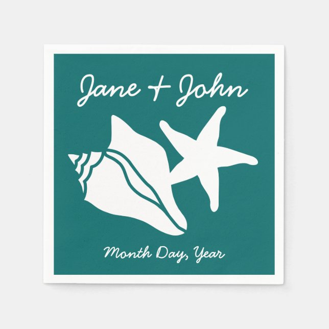 Summer Seashells in Teal Napkins (Front)