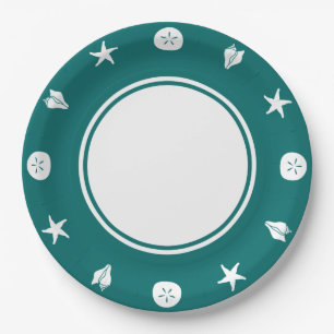 Summer Seashells in Teal Paper Plate