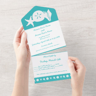 Summer Seashells in Turquoise All In One Invitation