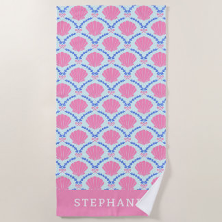 Summer Seashells Pink Bows Personalised Beach Towel