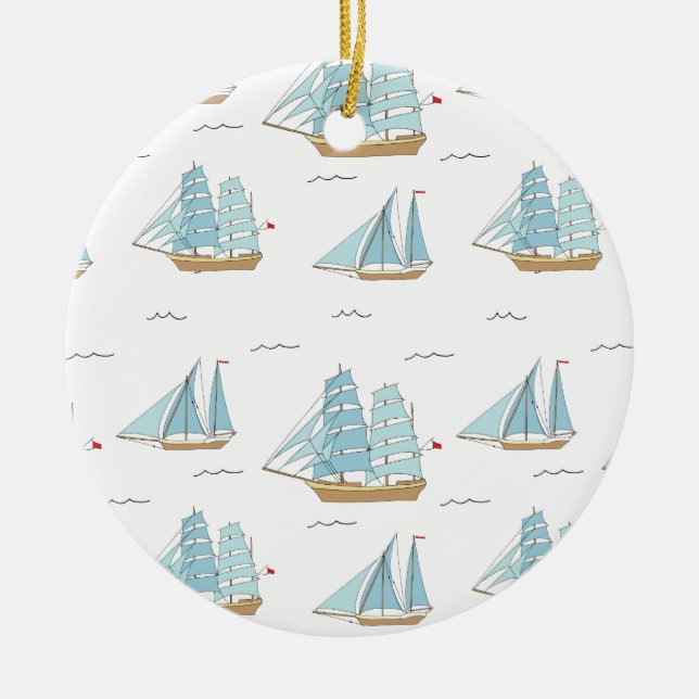 Summer Seatime Cute yachts with sail  Ceramic Tree Decoration (Front)