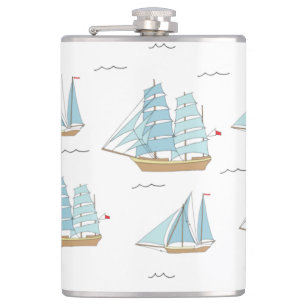 Summer Seatime Cute yachts with sail Hip Flask