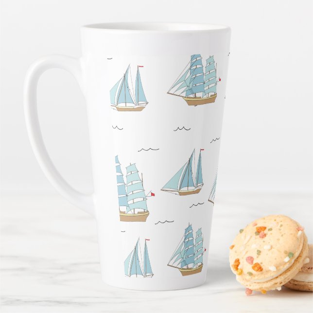 Summer Seatime Cute yachts with sail Latte Mug (In Situ)