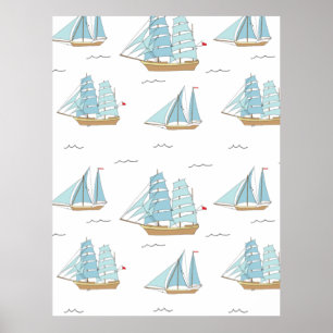 Summer Seatime Cute yachts with sail  Poster