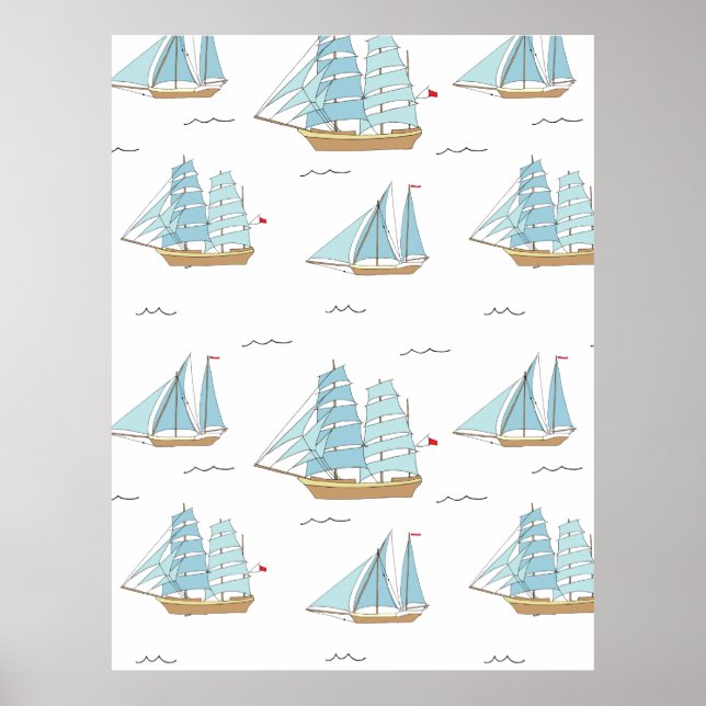 Summer Seatime Cute yachts with sail  Poster (Front)