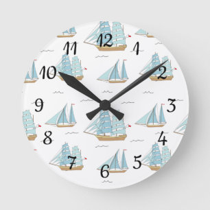 Summer Seatime Cute yachts with sail  Round Clock