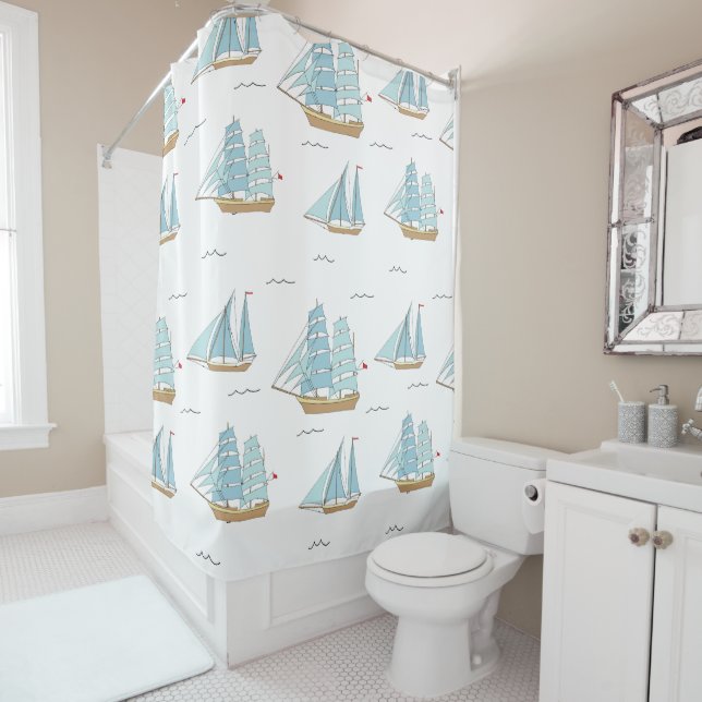 Summer Seatime Cute yachts with sail Shower Curtain (In Situ)