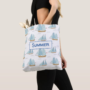 Summer Seatime Cute yachts with sail Tote Bag
