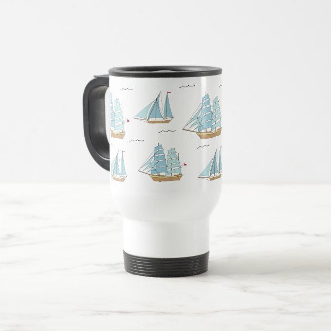 Summer Seatime Cute yachts with sail Travel Mug (Front Left)
