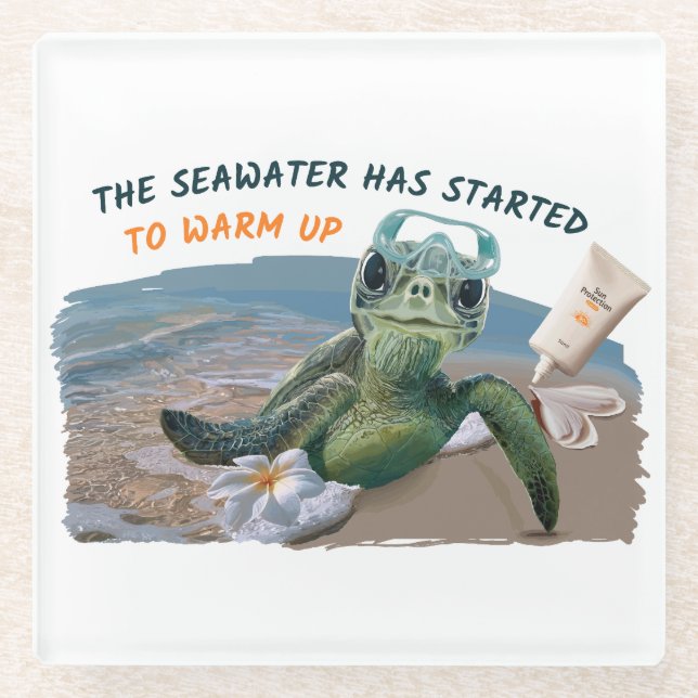 summer seaturtle glass coaster (Front)