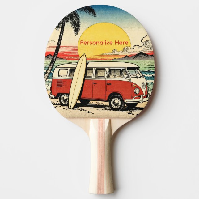 Summer Seventies Van, Surfboard, Sand, Beach, Sky Ping Pong Paddle (Front)