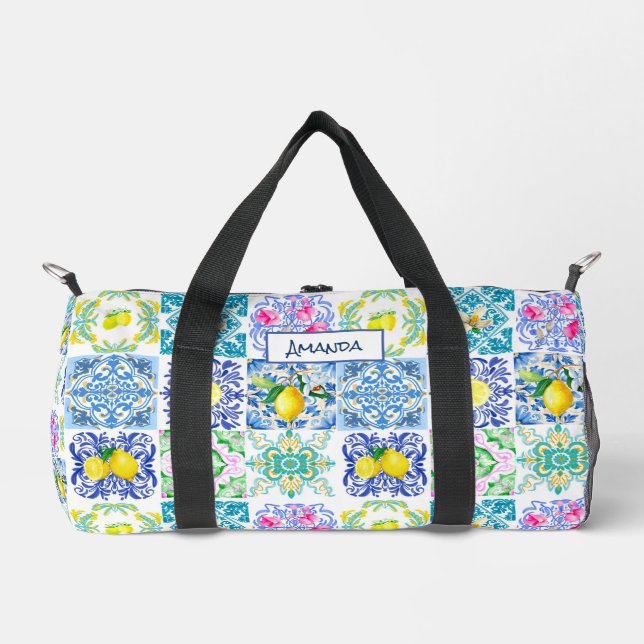 Summer Sicilian citrus Mediterranean azulejo Duffle Bag (Front)