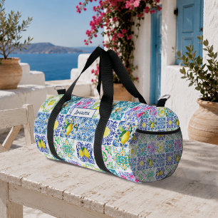 Summer Sicilian citrus Mediterranean azulejo Duffle Bag