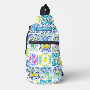 Summer Sicilian citrus Mediterranean azulejo Prin Sling Bag