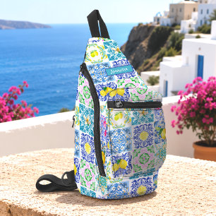 Summer Sicilian citrus Mediterranean azulejo Prin Sling Bag