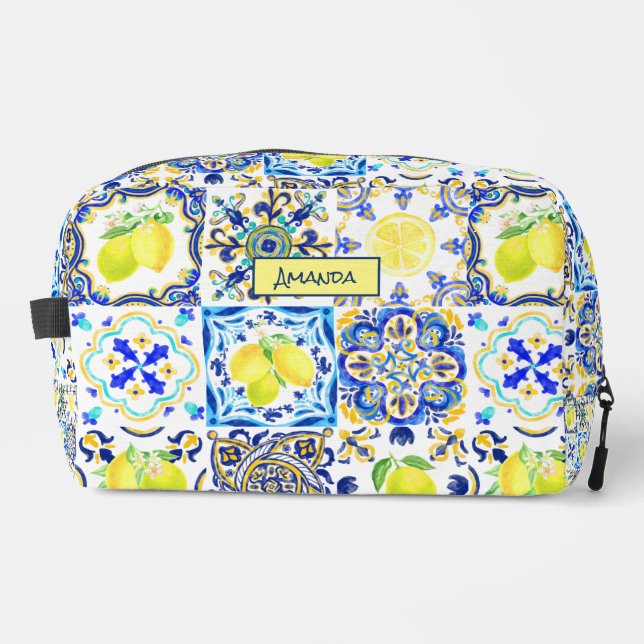 Summer Sicilian citrus Mediterranean majolica Dopp Kit (Front)