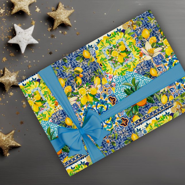  Summer Sicilian Mediterranean citrus ceramic tile Wrapping Paper (Creator Uploaded)