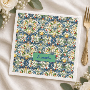 Summer, Sicilian Mediterranean oranges majolica Napkin