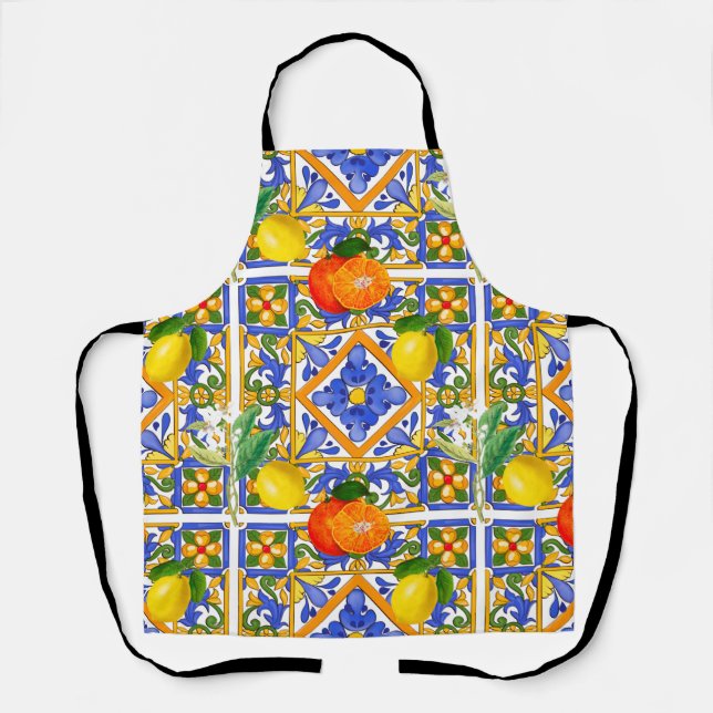 Summer ,Sicilian tiles ,citrus,oranges,majolica    Apron (Front)