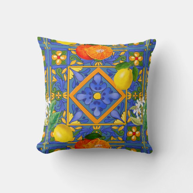 Summer ,Sicilian tiles ,citrus,oranges,majolica    Cushion (Front)