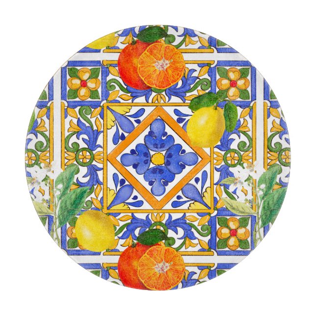 Summer ,Sicilian tiles ,citrus,oranges,majolica   Cutting Board (Front)