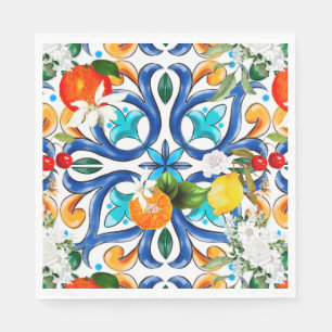 Summer ,Sicilian tiles ,majolica,ceramic tile  Napkin
