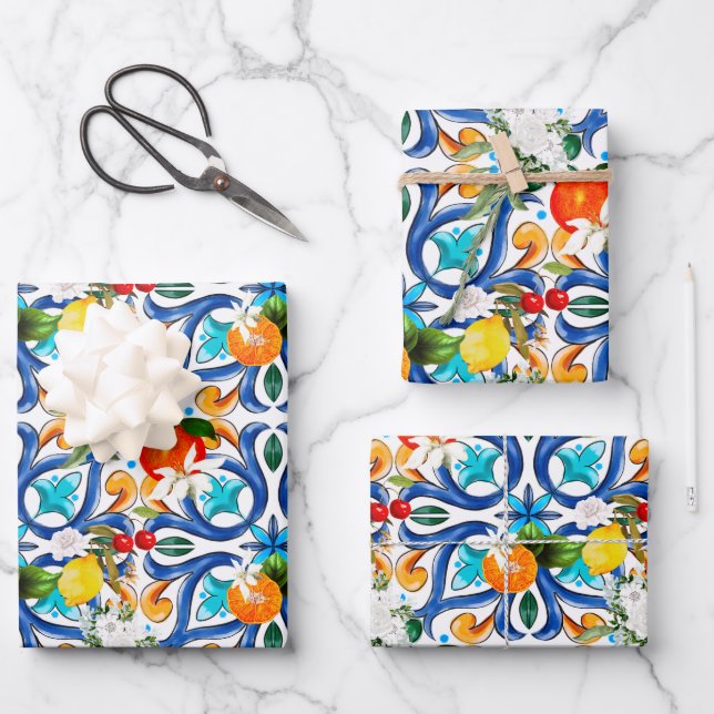 Summer ,Sicilian tiles ,majolica,ceramic tile  Wrapping Paper Sheet (Front)
