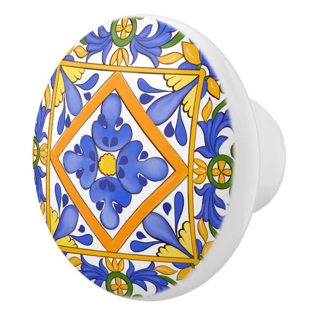 Summer ,Sicilian tiles ,majolica,Mediterranean   Ceramic Knob (Right)