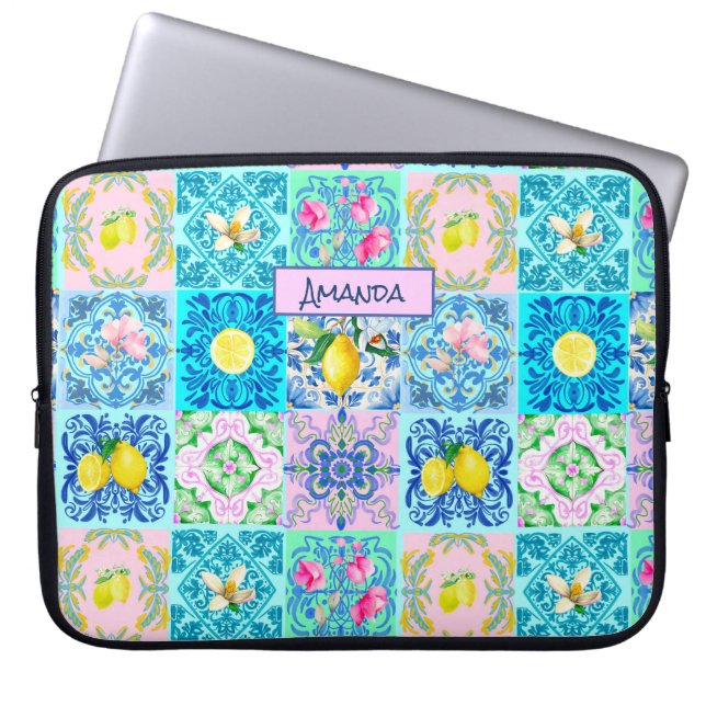 Summer Sicilian turquoise colourful azulejo Amalfi Laptop Sleeve (Front)