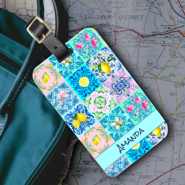 Summer Sicilian turquoise colourful azulejo Amalfi Luggage Tag (Creator Uploaded)