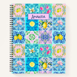 Summer Sicilian turquoise colourful azulejo Amalfi Notebook
