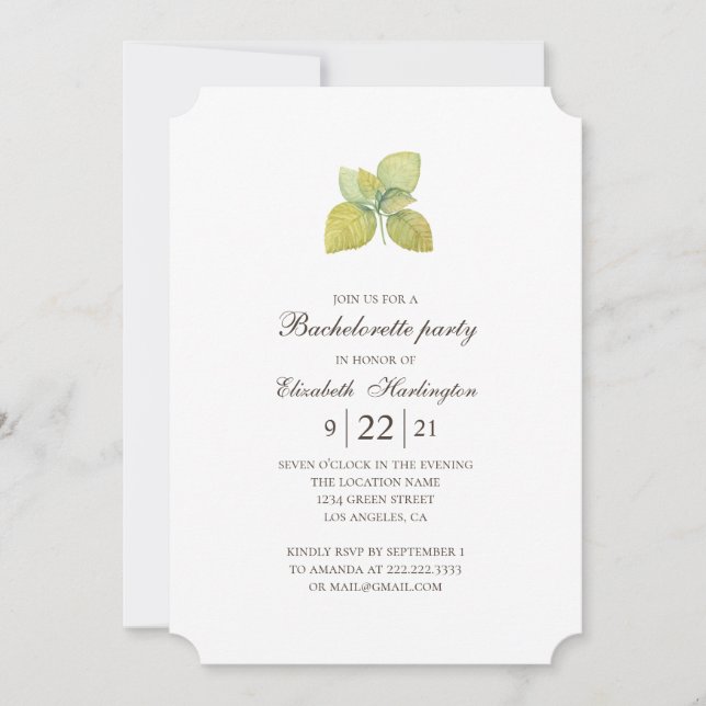 Summer simple bachelorette party. Botanical garden Invitation (Front)